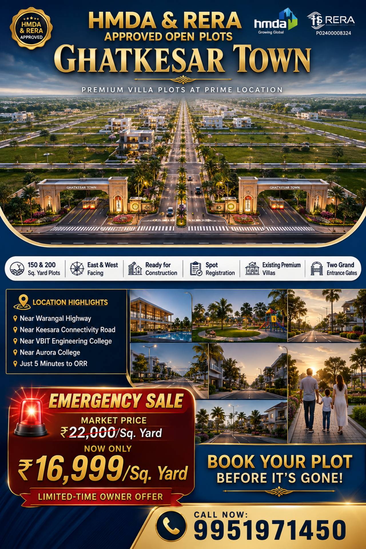 HMDA OPEN PLOTS FOR SALE @GHATKESAR TOWN,NEAR ARORA COLLEGE